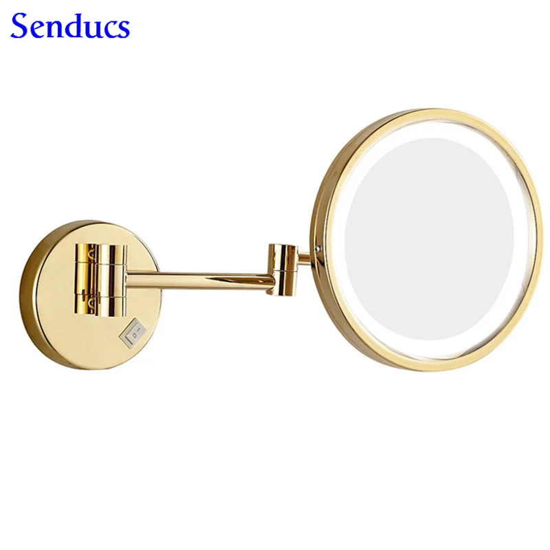 Senducs Led зеркало для ванной комнаты Золотое 3x увеличительное туалета 8 дюймов