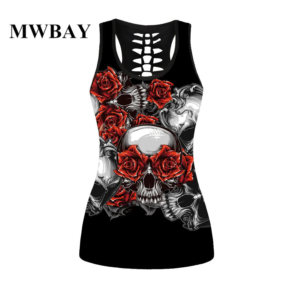 MWBAY Женская сексуальность Tank Top 3D майка с принтом вырезом на спине футболка черный