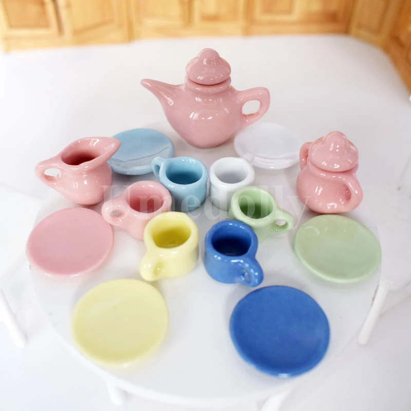 Dollhouse Miniature Decoration TablewarePorcelain Tea Set Kids Pretend Play ToyO
