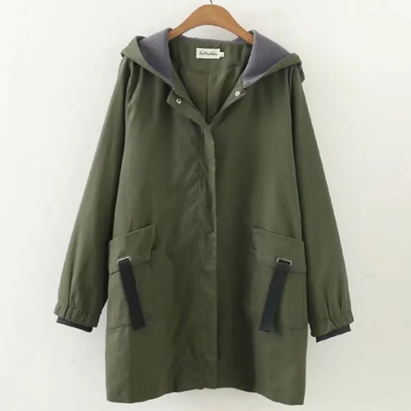 

Women's Cotton Jacket Hooded Long-Sleeved Zipper Pocket Spring Autumn Coat Casual Large Size Loose Windbreaker Jacket 2019 A165