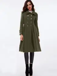 Sisjuly Для женщин пальто длинный рукав шерсть осень-зима воротник-стойка длинное пальто женские офисные Винтаж Дамы Линии верхняя одежда