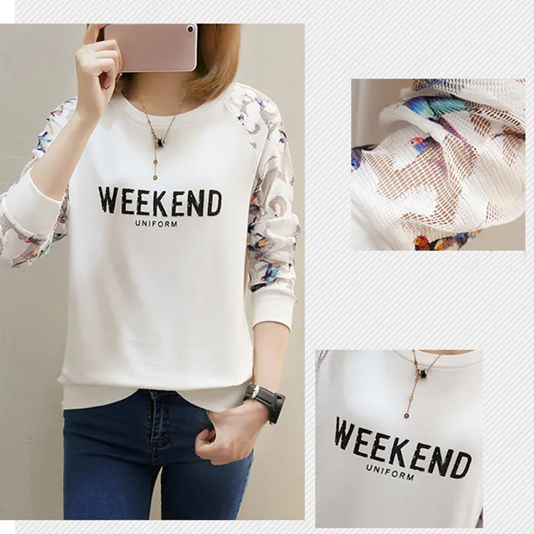 Fashion Autumn T-shirt Women Tshirt Lace Long Sleeve Tops Letter Print T-shirt Casual White Tshirts Camiseta Mujer Moda 2019 (2)
