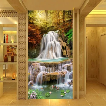 

Custom Mural Wallpaper HD Golden Maple Leaves Waterfall Landscape Wall Paper Hotel Living Room Entrance Backdrop Wall Home Decor