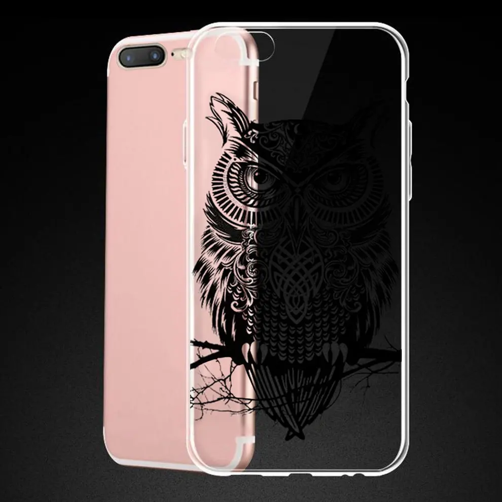 

TPU Mobile Phone Cover Color Printing Cell Phone Case Owl Simple Black And White Pattern Soft Shell Cover For iPhone 7/8