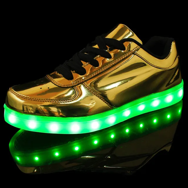 Unisex New Yeezy LED Light Up Gold Shoes Fashion Leather Led Colorful