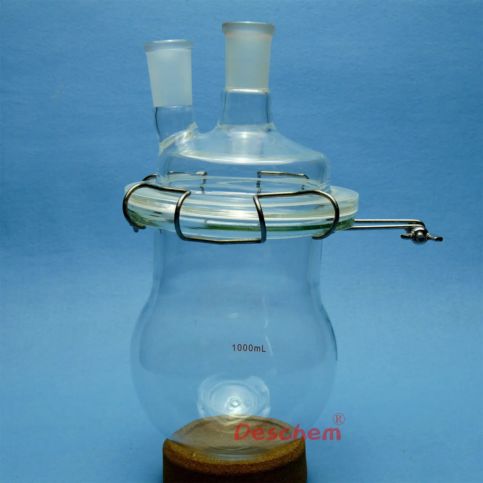 1000ml,24/40,Glass Reaction Reactor,Twins Necks,1L,Reaction Flask,W/ Clamp & Lidin Flask from