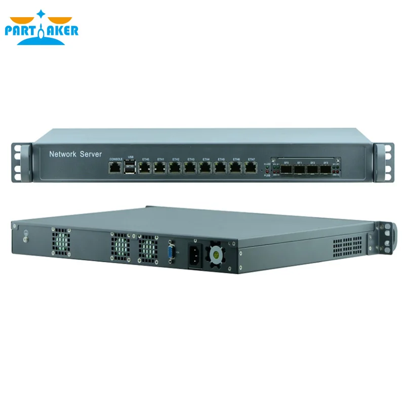 1U network Firewall Router System with 8 ports Gigabit lan 4 SPF Intel i3 4160 3.6Ghz Mikrotik PFSense ROS Wayos 4G RAM 128G SSD
