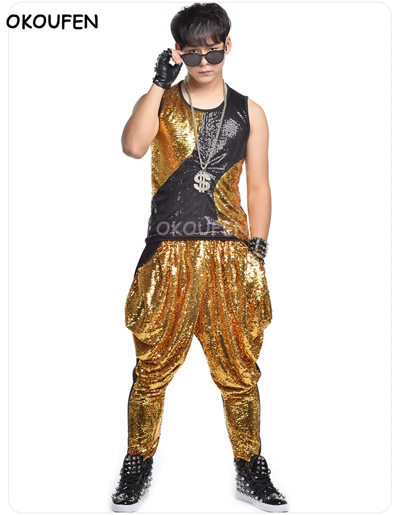 Male Singer Dj Stage Performance Costume Personality Men Gold