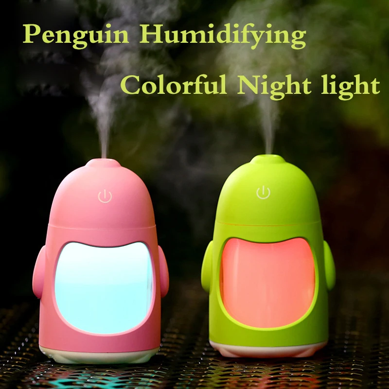 Cute cartoon mini penguin humidifier creative usb colorful night light