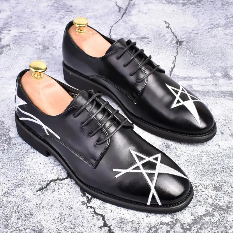 

ERRFC New Arrival Men Black Dress Shoes Fashion Designer Black Pointed Toe Lace Up Office Shoes Man Formal Shoes For Party 39-44