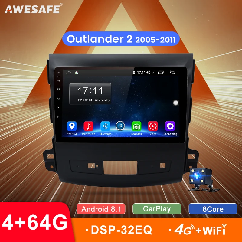 

AWESAFE 2Din Headunit Android 8.1 4+64G CarPlay Radio Cassette Audio Multimedia Player For Mitsubishi Outlander xl 2 2005-2011