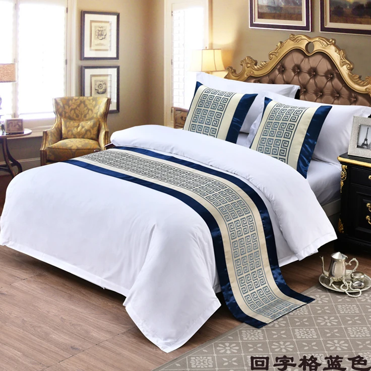 

Blue Palindrome lattice Bed Table Runner New Chinese Style Bed Flag Hotel Cupboard Bedding Decor for Home Parlor Wedding Room