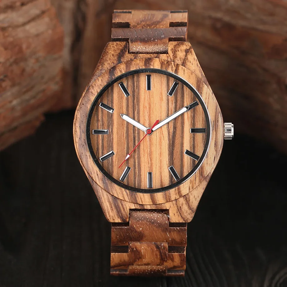 Mens Creative Zebra Natural Wood Watches White and Red Hands Quartz Wristwatches Male Full Bamboo Sports Clock erkek kol saati (7)