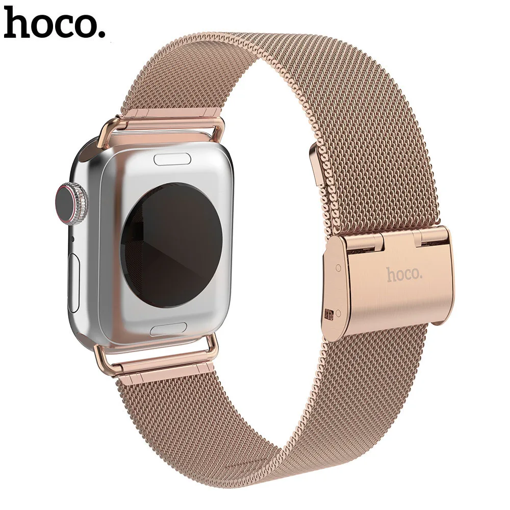 Беспроводное зарядное устройство HOCO ремешок для часов, Миланская петля, Нержавеющая сталь ремешок для наручных часов Apple Watch серии на возраст 1, 2, 3, 4, 5, ремешок, сменный ремешок для наручных часов iWatch, 44, 42 мм, версия 40/38 мм полосы - Цвет ремешка: Rose Gold