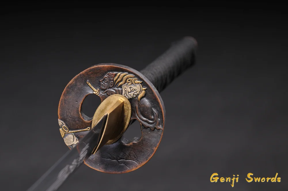 Ручная работа Полный Тан японский призрак Катана гравированный дамасский клинок изогнутая сталь самурайский меч острый край