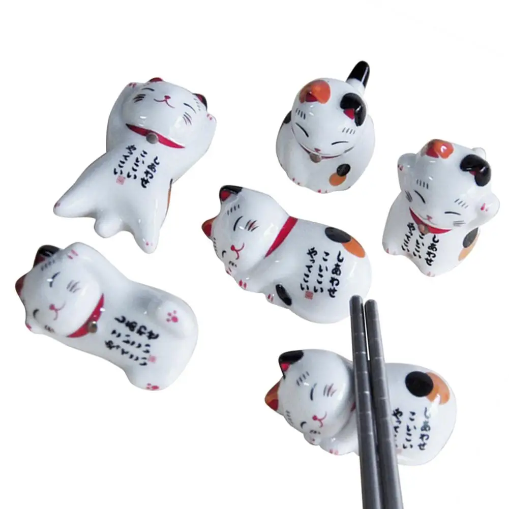 5Pcs Lucky cat Chopsticks Holder Japanese Ceramic Chopsticks Care