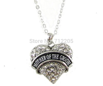 

1*1 inch 100pcs big size hearts MOTHER OF THE GROOM crystal heart pendant necklaces Family Jewelry Gift
