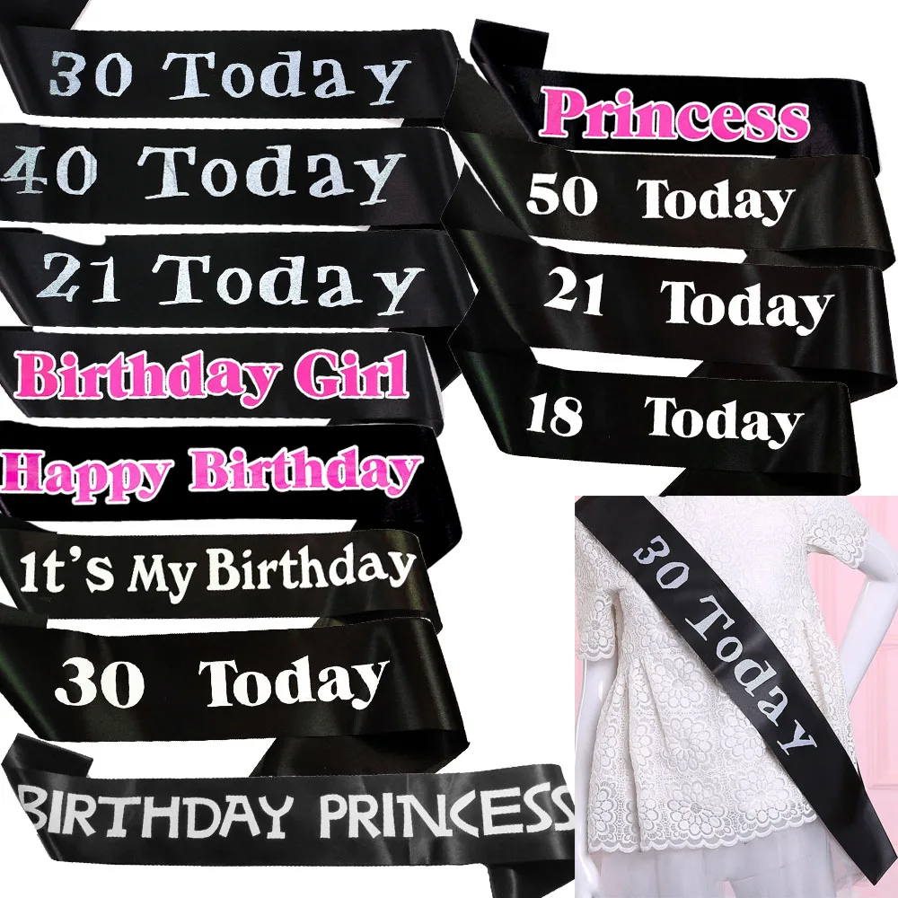 Ретро черная лента принцесса Пояс день рождения ленточки для девочек женщин мужчин взрослых праздновать возраст 18 21 30 40 50 вечерние принадлежности для девочек