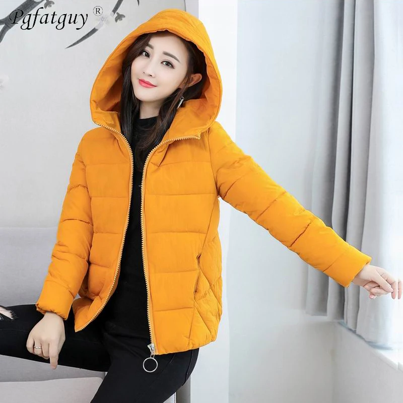 2018 New Oversized Coat Yellow Thick Winter Jacket Women Hooded Down Cotton Coat Large Big Size 