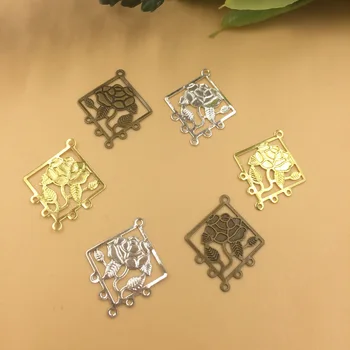 

SEA MEW 200 PCS 15mm Metal Raw Brass Antique Bronze Silver Color Flowers Filigree Connectors Charm DIY Jewelry Findings