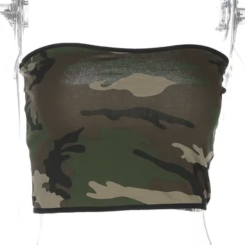 

Focal20 Streetwear Sexy Camouflage Tube Top Women Sleeveless Backless Cropped Slim Causal Tube Top Crop Top Female