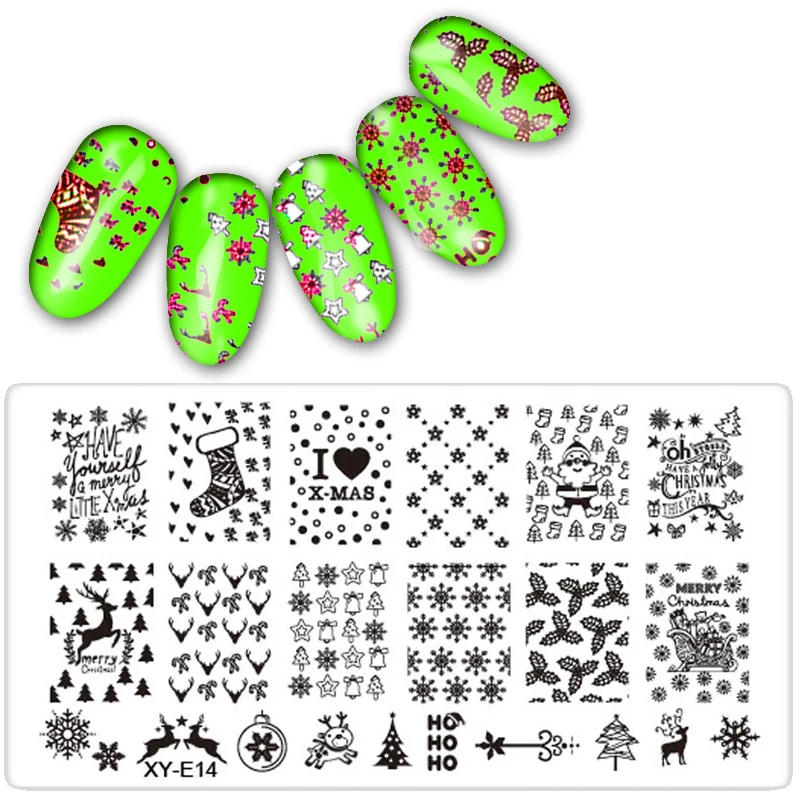 1 шт 12*6 см Рождество прямоугольник ногтей штамповка шаблон пластина для стемпинга для нейл-арта праздник шаблон пластины