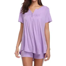 YOUYEDIAN женская пижама Большие размеры Летняя женская обувь сплошного цвета с коротким рукавом пижамы удобная домашняя одежда женская пижама# w35