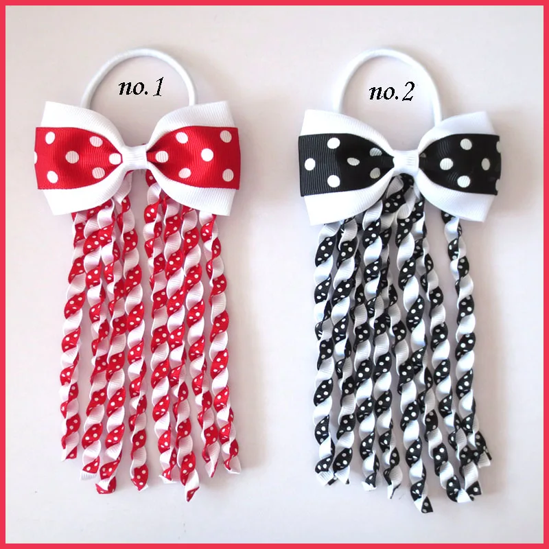 

12 BLESSING Good Girl 3.5" Double Bowknot Hairbow Ribbon Plait Ponytail Elastic