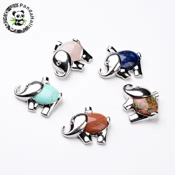 

elephant Metal tone brass stone pendants, 31x37x9mm, hole: 5x8mm