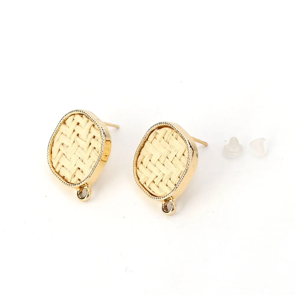 

DoreenBeads Zinc Based Alloy Ear Post Stud Earrings Findings Round Gold Off-white Brown W/ Loop Charms 22mm x 18mm,, 1 Pair