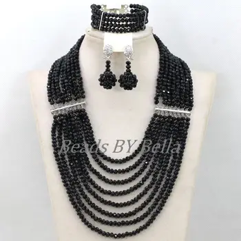 

Latest African Beads Jewelry Necklace Nigerian Wedding Party Beads For Women Black Crystal Bridal Jewelry Free Shipping ABK125