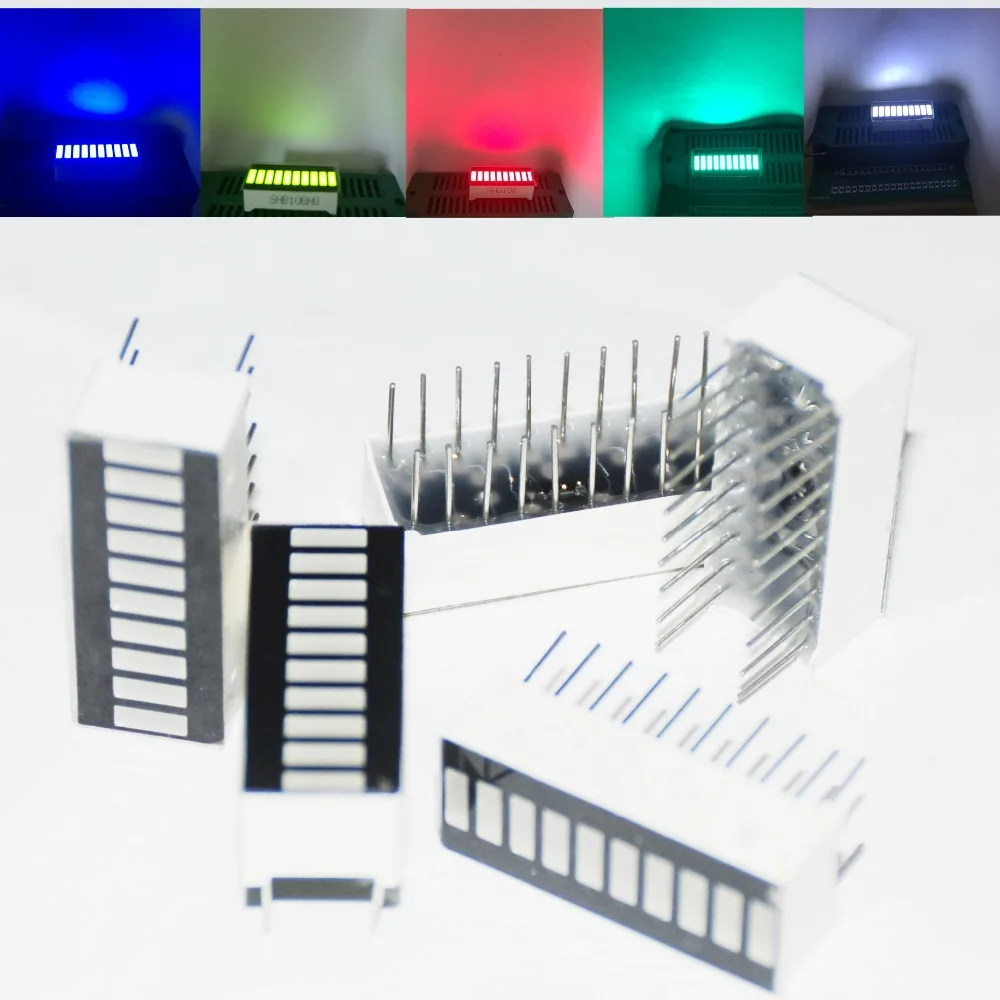 

25pcs LED Bar Display Bargraph Module 10 Segment Mixed Tube 10 Bar-graph LED Display RED White Blue Green Jade-green 5pcs Each