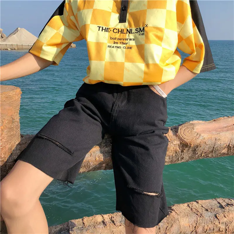 Летние Ulzzang коммутационные винтажные джинсовые шорты 2019 мужские и женские