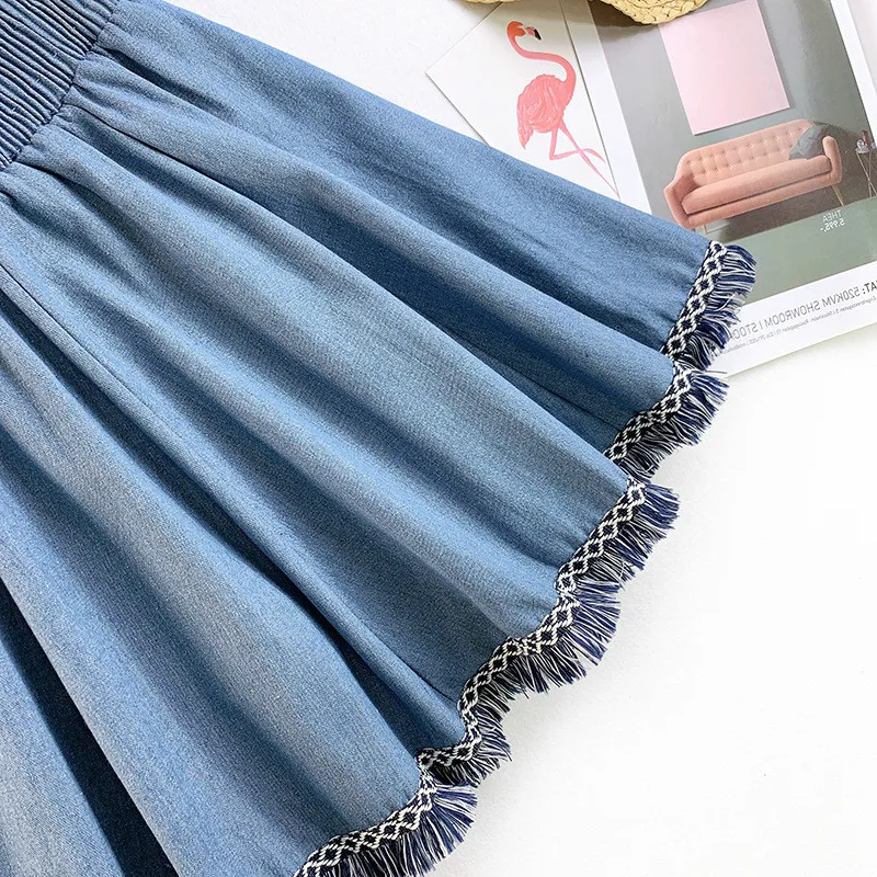AcFirst Spring New Blue Women Skirts Women High Waist A-Line Skirts Mini Skirts All-match Clothing Casual Tassel Skirts AcFirst Spring New Blue Women Skirts Women High Waist A-Line Skirts Mini Skirts All-match Clothing Casual Tassel Skirts