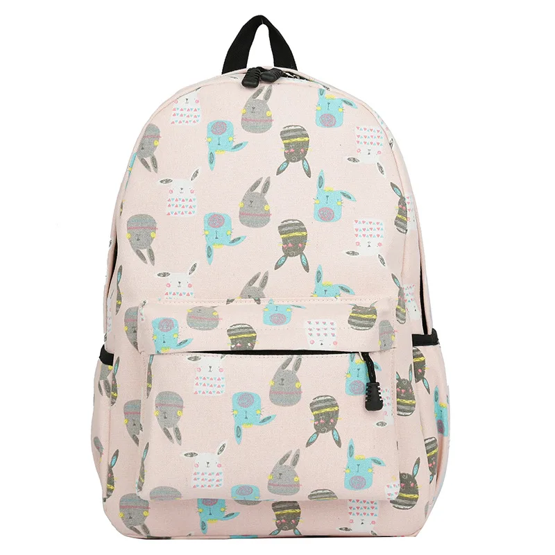 

New fashion Rabbit Animal Printing Anime Canvas Backpack Zipper Backpacks For Teenage Girls School Bag Women Students Travel Bag