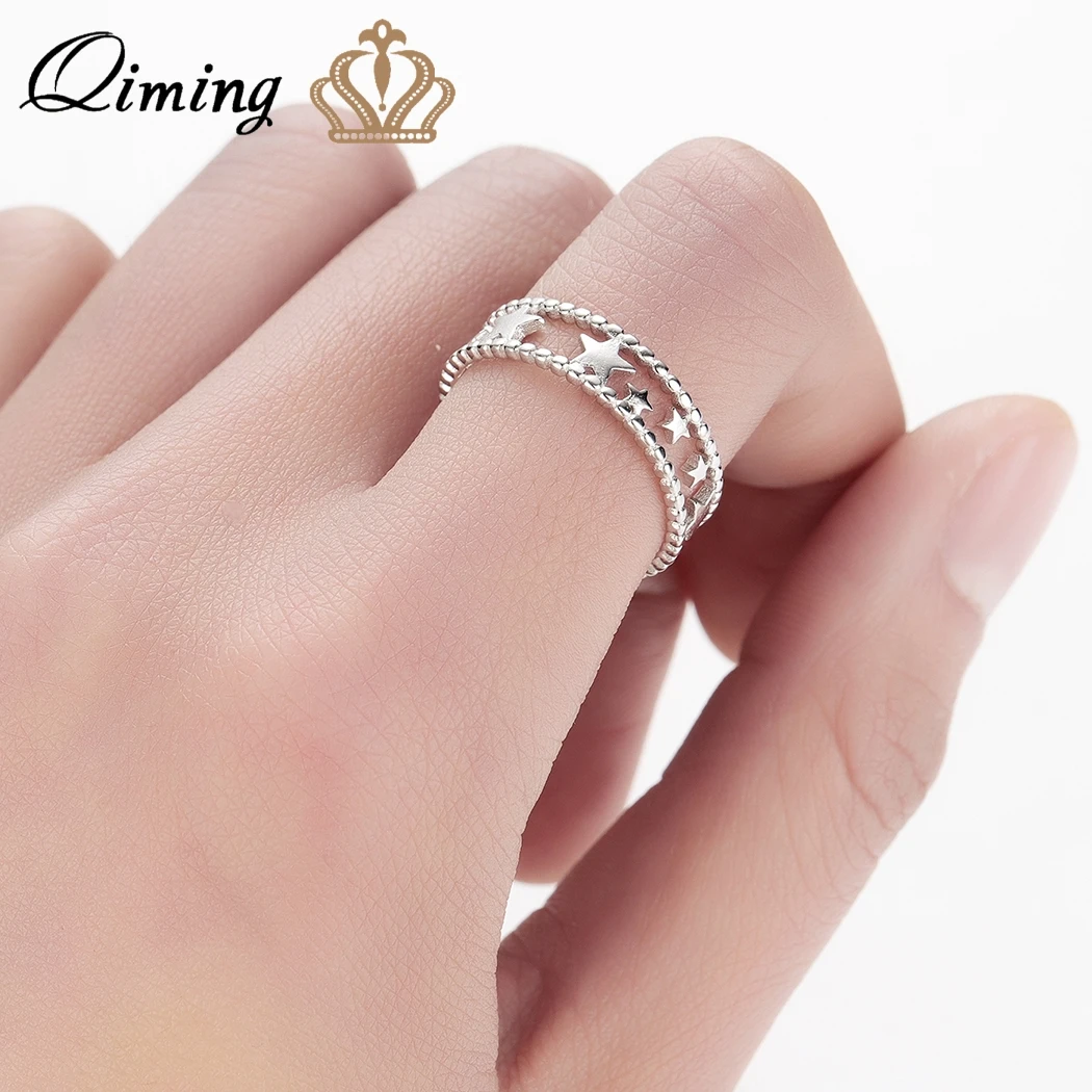 Модное корейское женское кольцо QIMING со звездами обручальное с растениями и