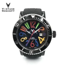 Vintage Concept moda hombres mujeres reloj automático negro carcasa de acrílico gran reloj 50m resistente al agua Gay reloj de pulsera 44MM 8215MOVT