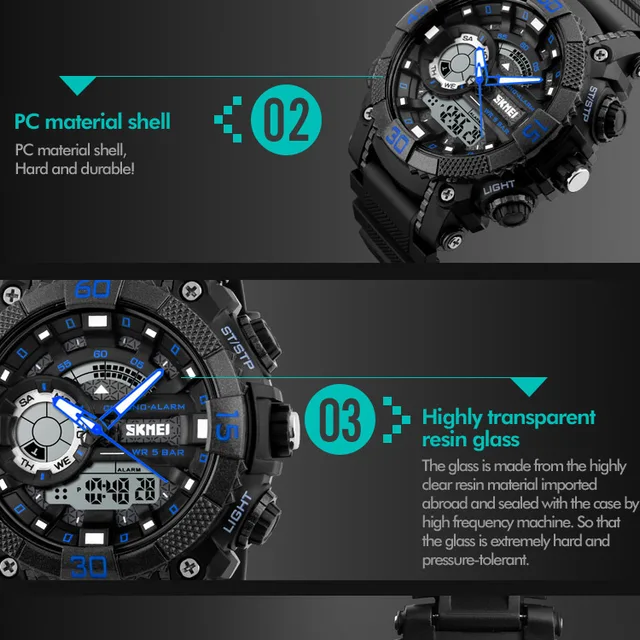 SKMEI Fashion Dial Outdoor zegarki sportowe mężczyźni elektroniczny kwarcowy zegarek cyfrowy 50M wodoodporne zegarki na rękę Relogio męski 1228 tanie i dobre opinie Quartz Wristwatches 26 5cm Żywicy 18mm Complete Calendar Week Display Water Resistant Stop Watch Back Light Chronograph Multiple Time Zone Alarm SKMEI Fashion Dial Outdoor zegarki sportowe mężczyźni elektroniczny kwarcowy zegarek cyfrowy 50M wodoodporne zegarki na rękę Relogio męski 1228 tanie i dobre opinie Quartz Wristwatches 26 5cm Żywicy 18mm Complete Calendar Week Display Water Resistant Stop Watch Back Light Chronograph Multiple Time Zone Alarm