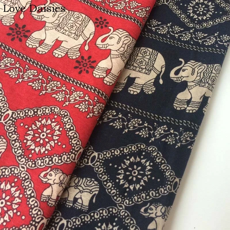 Хлопок/лен текстиль Красный Черный Ретро Таиланд Слон цветочные ткани для DIY скатерть шторы подушки одежда ручной работы ремесло