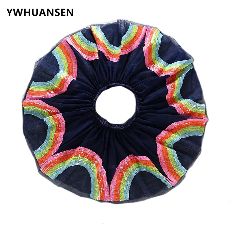 YWHUANSEN 2018 г. новая Радужная хлопковая юбка с блестками и вышивкой для маленьких
