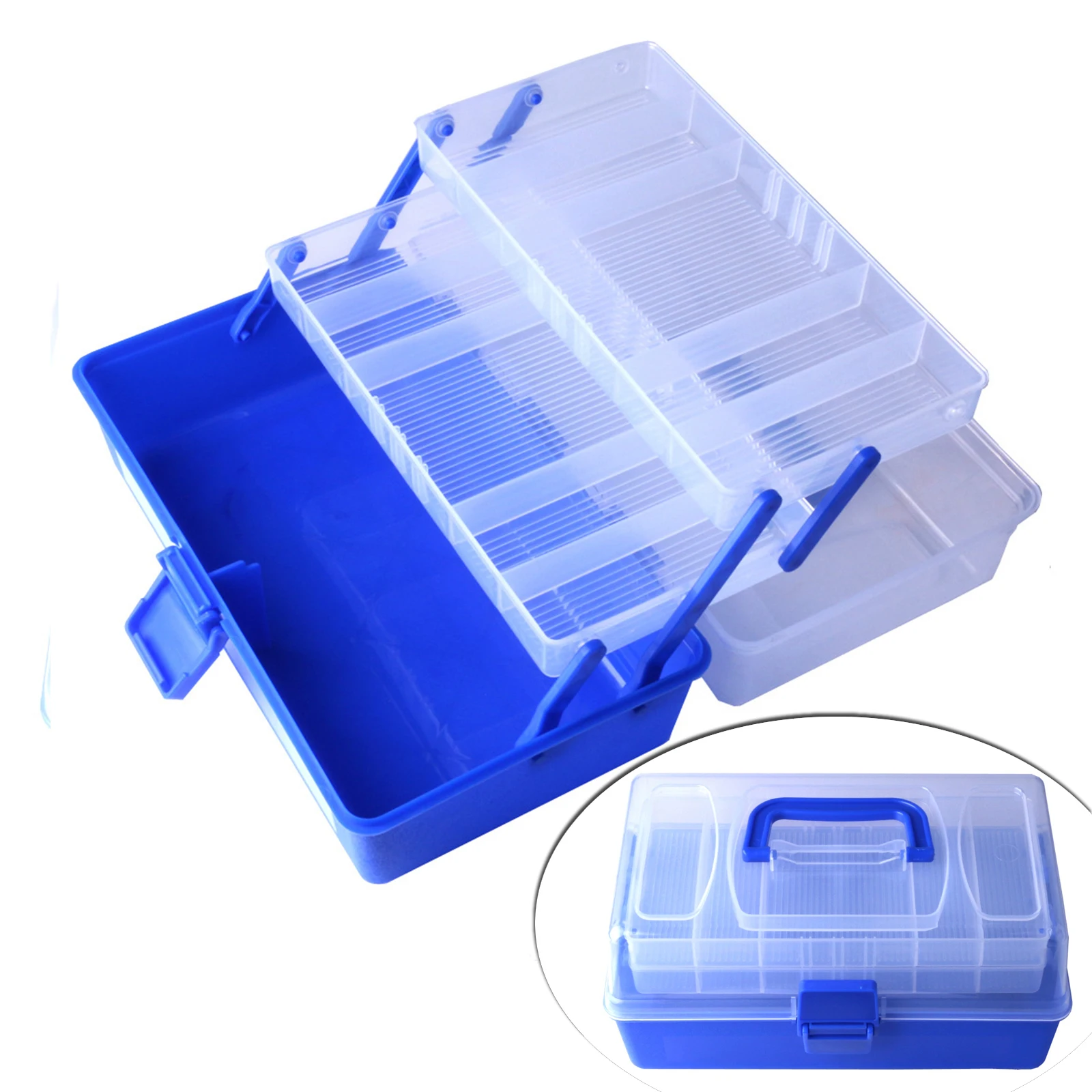 

Portable Plastic Outdoor Fishing Lure Box Three Layer Tackle Tool Storage Case Container Box For Fishing Accessories With Handle