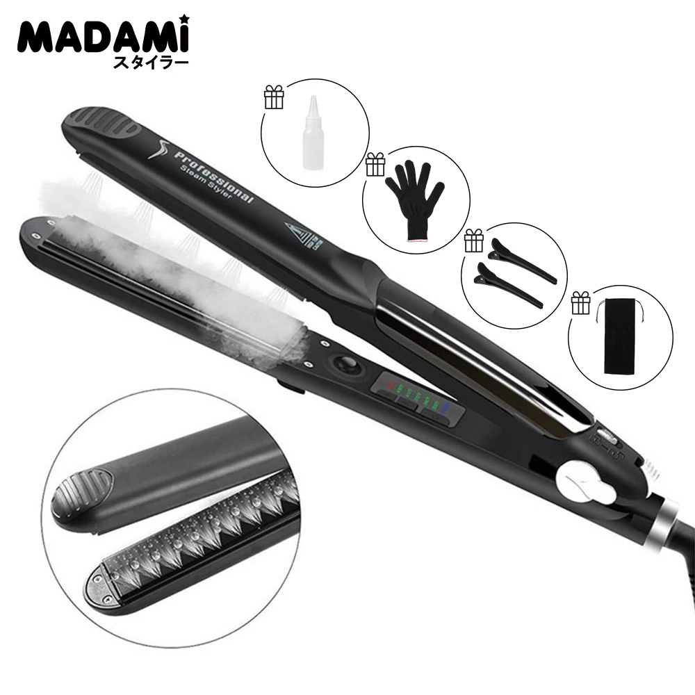Madami Professional Steam Hair Straightener Iron Argan Oil Treatment 450F Steam Pod Tourmaline Ceramic Hair Care Styling Tool (2)