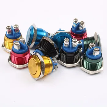 

16mm Metal Oxidation brass Push Button Switch flat round 1NO Car press button screw terminal momentary 16QYPY.F.L
