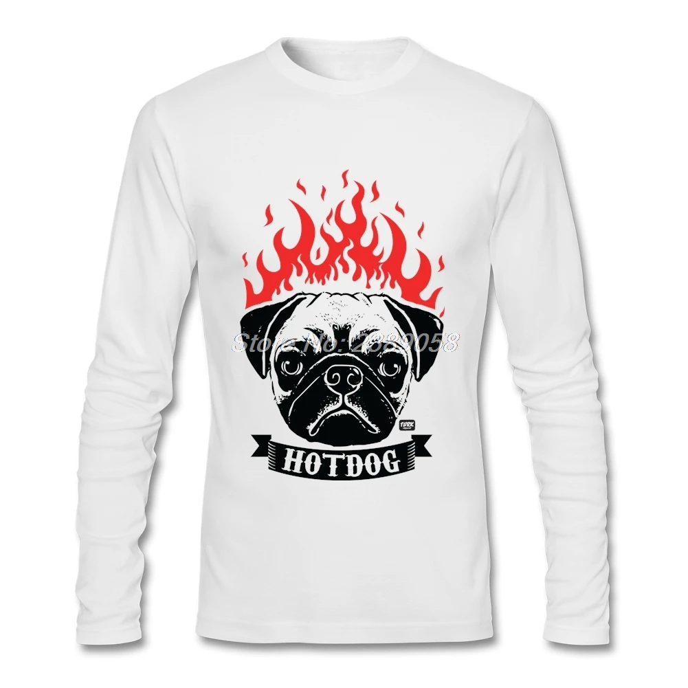t-shirt Men Pug on Fire Retro New Coming Hot Dog Tee Tops Luxury Brand Long Sleeve Mens T Shirts | Мужская одежда