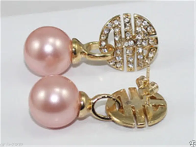 

RARE HUGE 12MM PINK ROUND SOUTH SEA SHELL PEAEL CRYSTAL 14K GP DANGLE EARRINGSNoble style Natural Fine jewe FREE SHIPPING