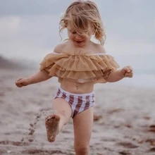 Г. новые милые детские желтые бикини для маленьких девочек, цельные костюмы купальник на одно плечо, купальник, пляжная одежда, купальный костюм