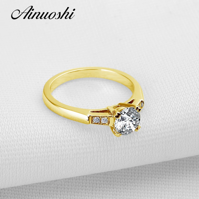 

AINUOSHI 1 Carat Round Cut Yellow Gold Ring 10k Solid Gold Wedding Ring Engagement Simulated Diamond Aneis Feminino Wedding Ring