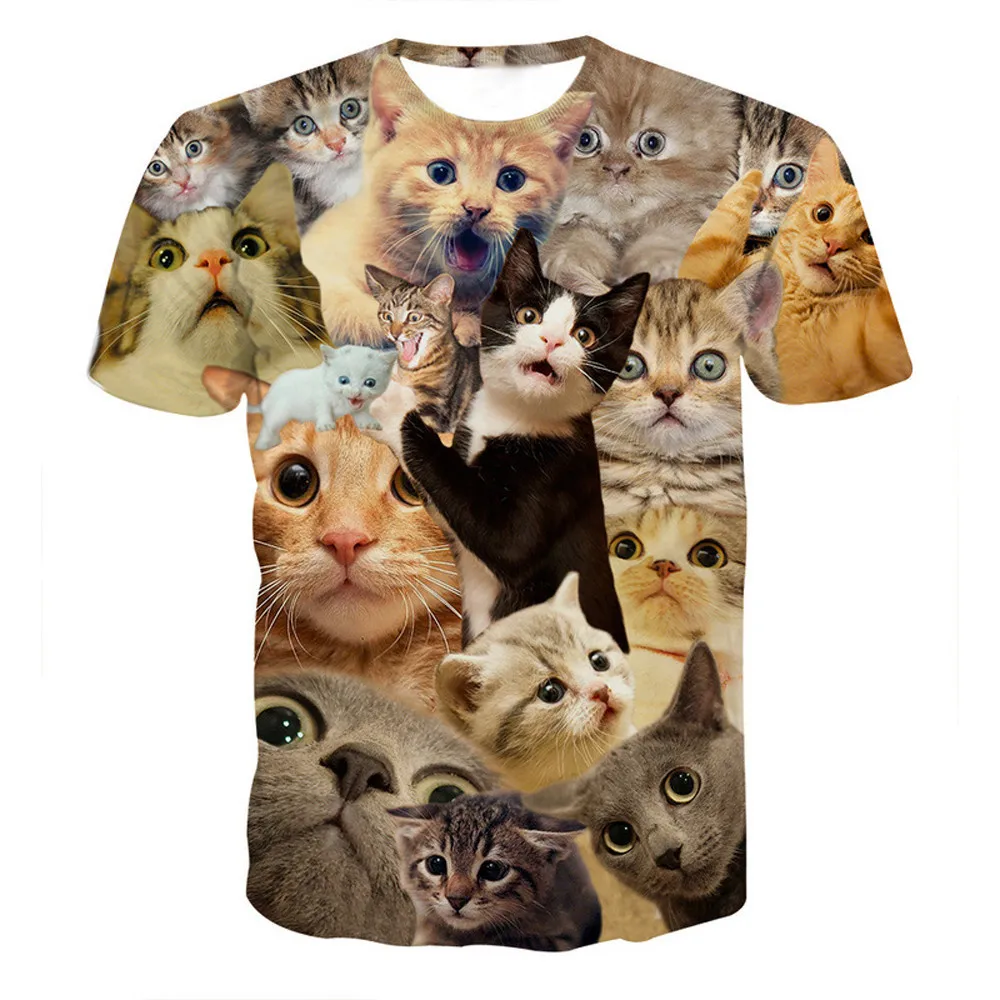 

Funny Boys Men 3D Print Summer soft and comfortable Short Sleeve Kitty Cat T-Shirts Top Tee Blouse L50/0128