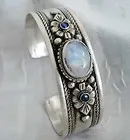 Античная Мужчины тибет инкрустация gem резные цветок манжеты повезло браслет Кварцевый камень браслет 2 шт. широкий часы крылья