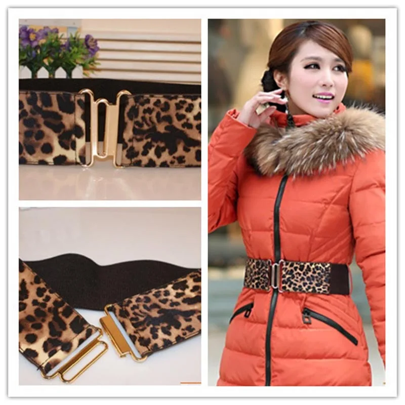 

ZDARLBOFashion Leopard Elastic Lady 's Belt Gold Buckle Joker Women's Extra Wide Belts Girls' Clothing Accessories Waist Chain